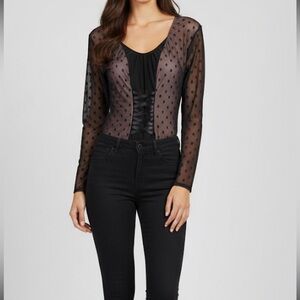 Cacique Polka Dots Sheer Long Sleeve Bodysuit Size 22/24